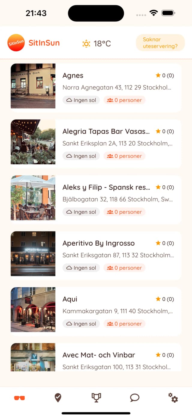 SitInSun app exempel – Chatta och dela bilder i solen
